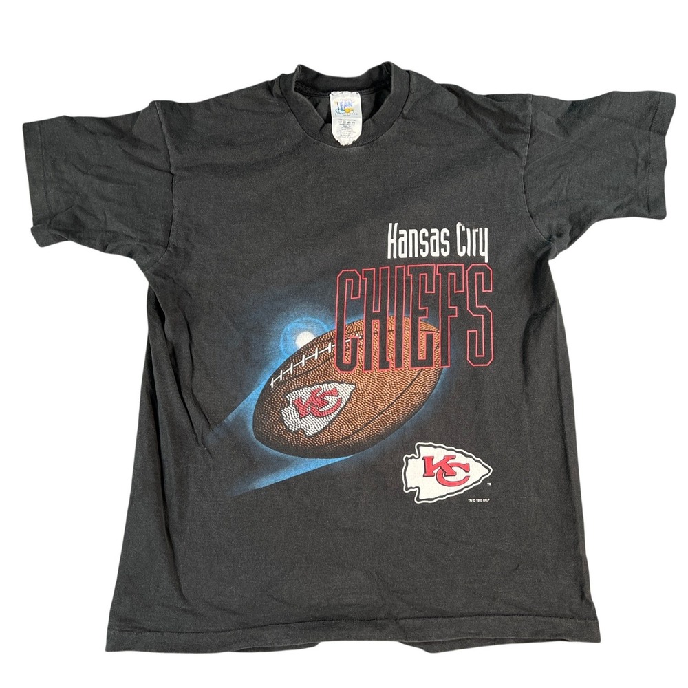 Vintage Kansas City Chiefs T-Shirt Mens Large‎ Black 1995 Single Stitch 90s Logo